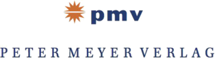 pmv-Logo orange Sonne mit blauem Schriftzug Peter Meyer Verlag 