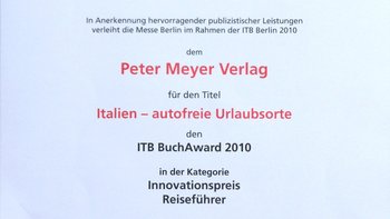 Urkunde ITB BuchAward Innovationspreis